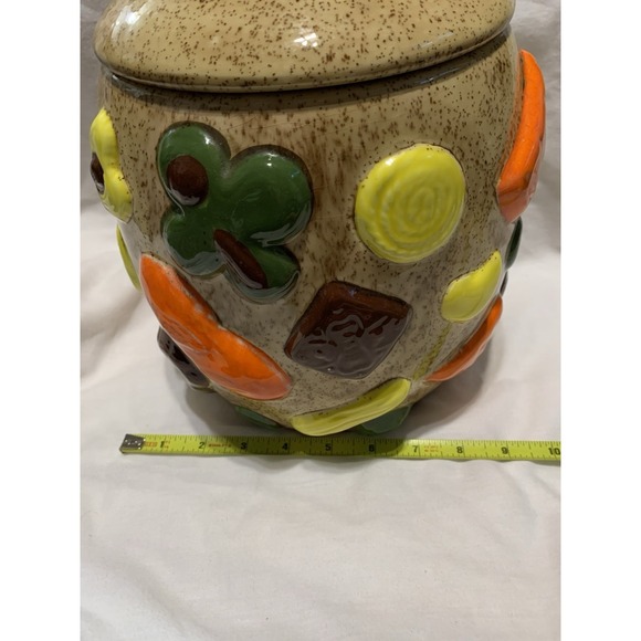 1950s Vintage Cookies All Over Cookie Jar With Walnut Handle Lid Vintage - Picture 6 of 13
